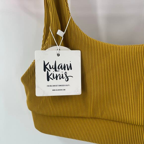 KULANI KINIS Bikini Top Medium NWT Crop Ribbed Mustard Swim Beach Rib Resort - Picture 5 of 10
